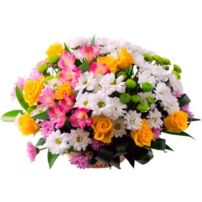 Цветы в корзинке с хризантемами